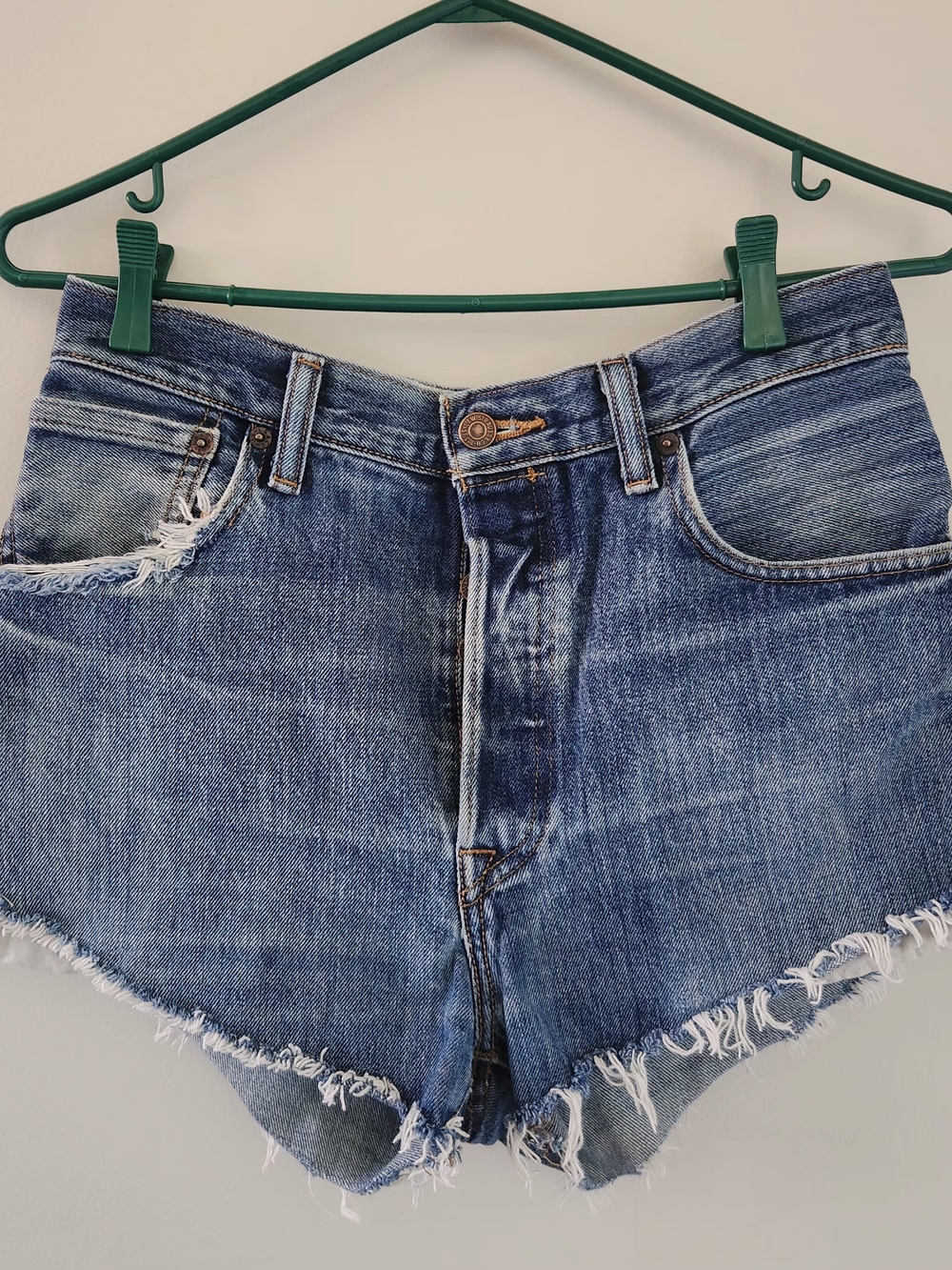 Levi's 501 Medium Blue Distressed Denim Cutoff Shorts